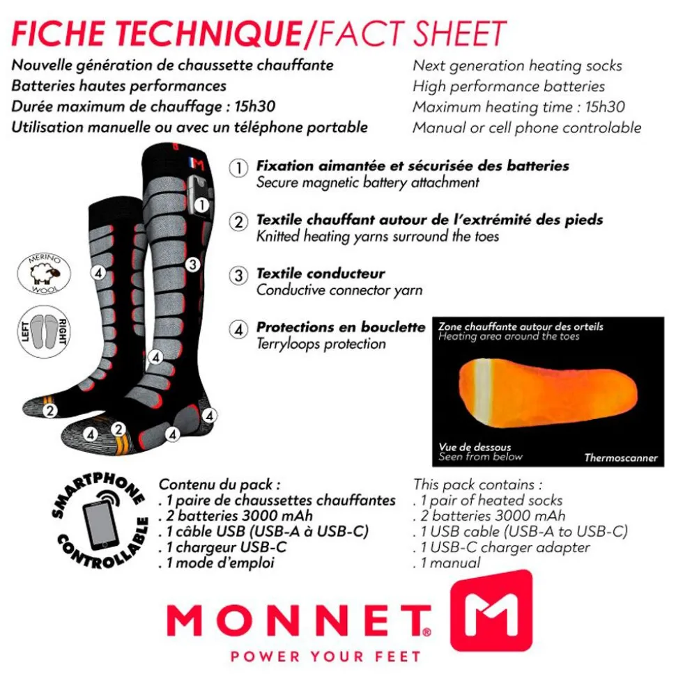 Chaussettes Monnet Heatprotech Socks Noir Rouge